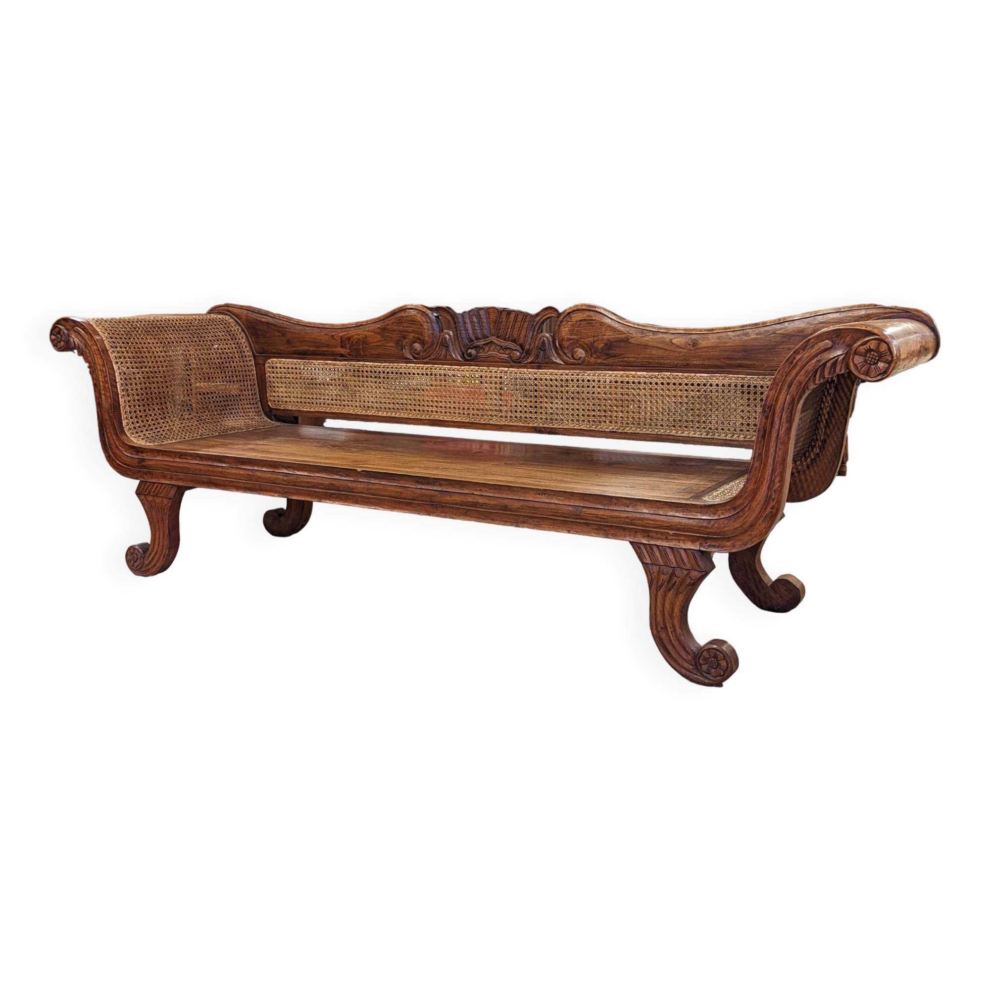 Large colonial caned bench