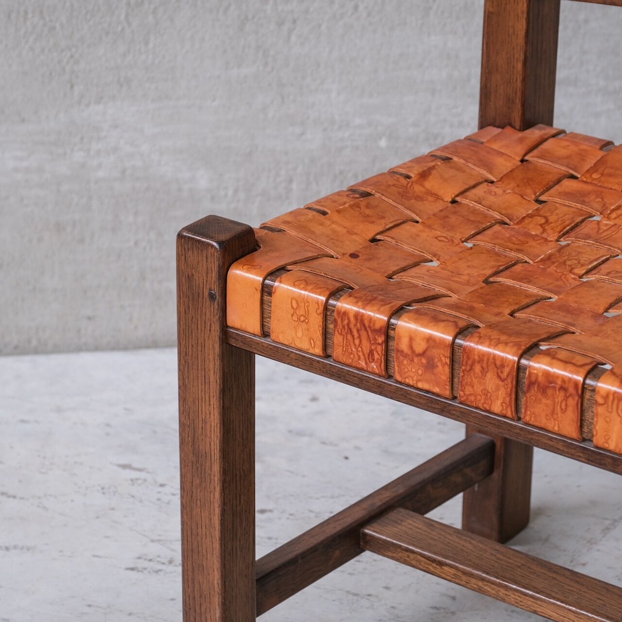 Set of Six Leather and Oak Mid-Century Dutch Dining Chairs
