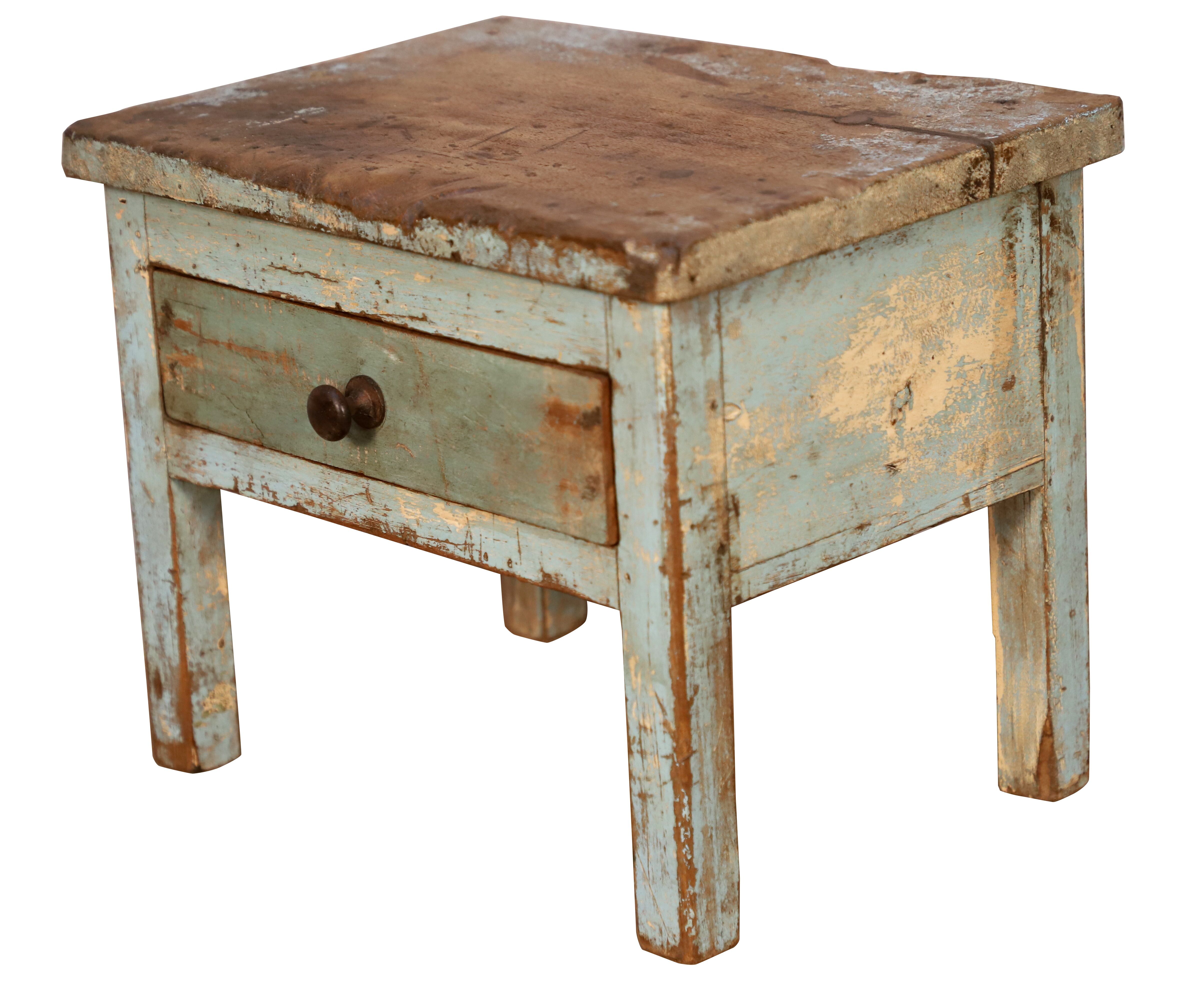 Burmese teak bedside table with original blue -green patina