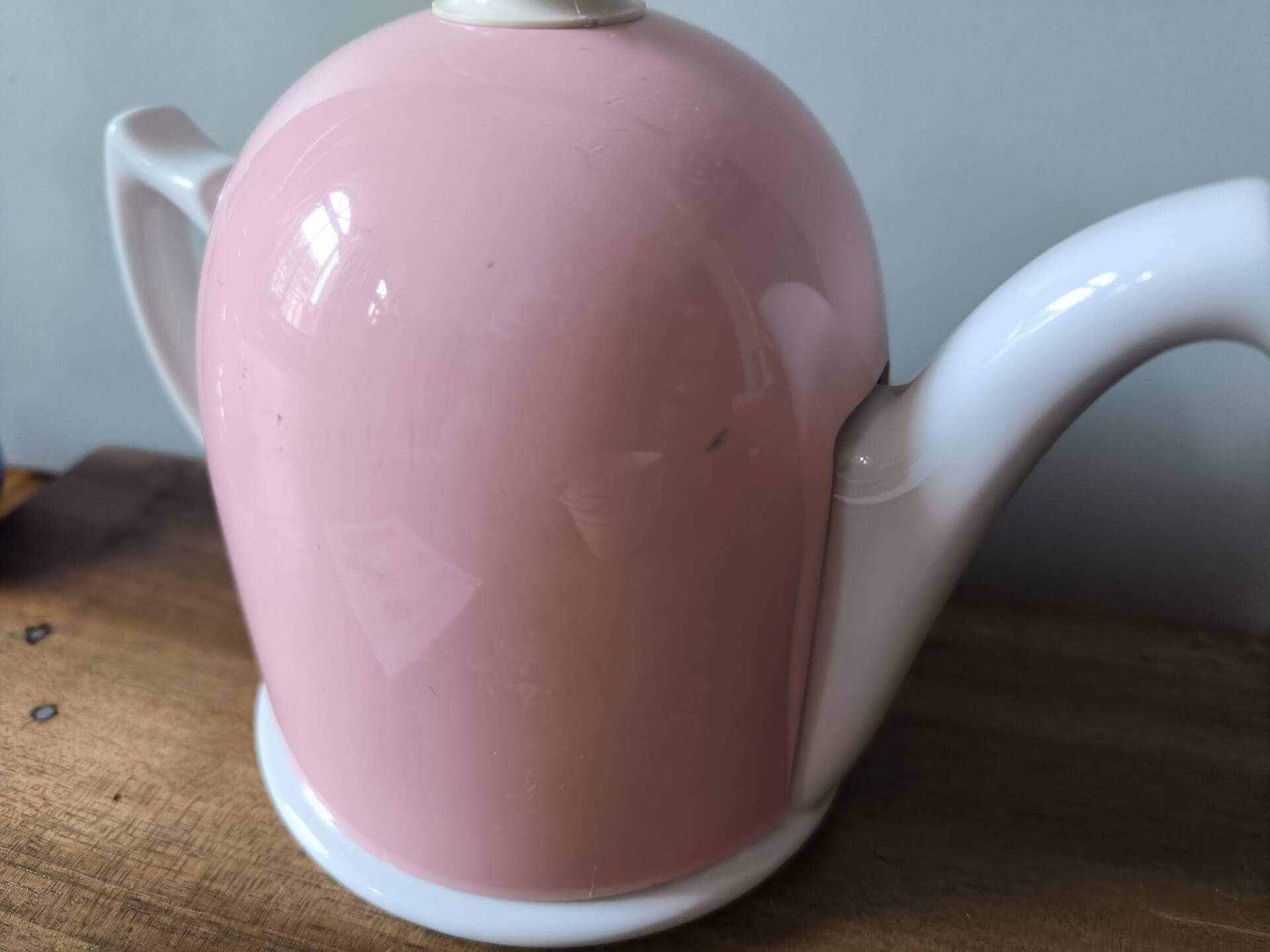 Théière tisanière vintage porcelaine cloche rose guy degrenne salam