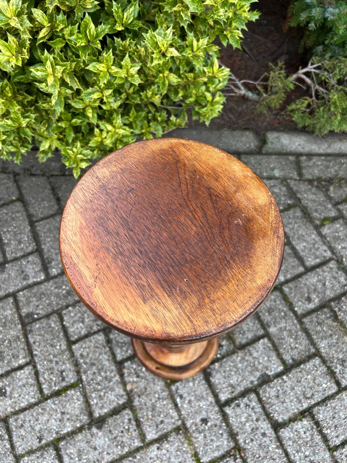 Vintage Wooden Plant Table, Tall Pedestal Side Table, Farmhouse Interior Style, Mid Century Furniture