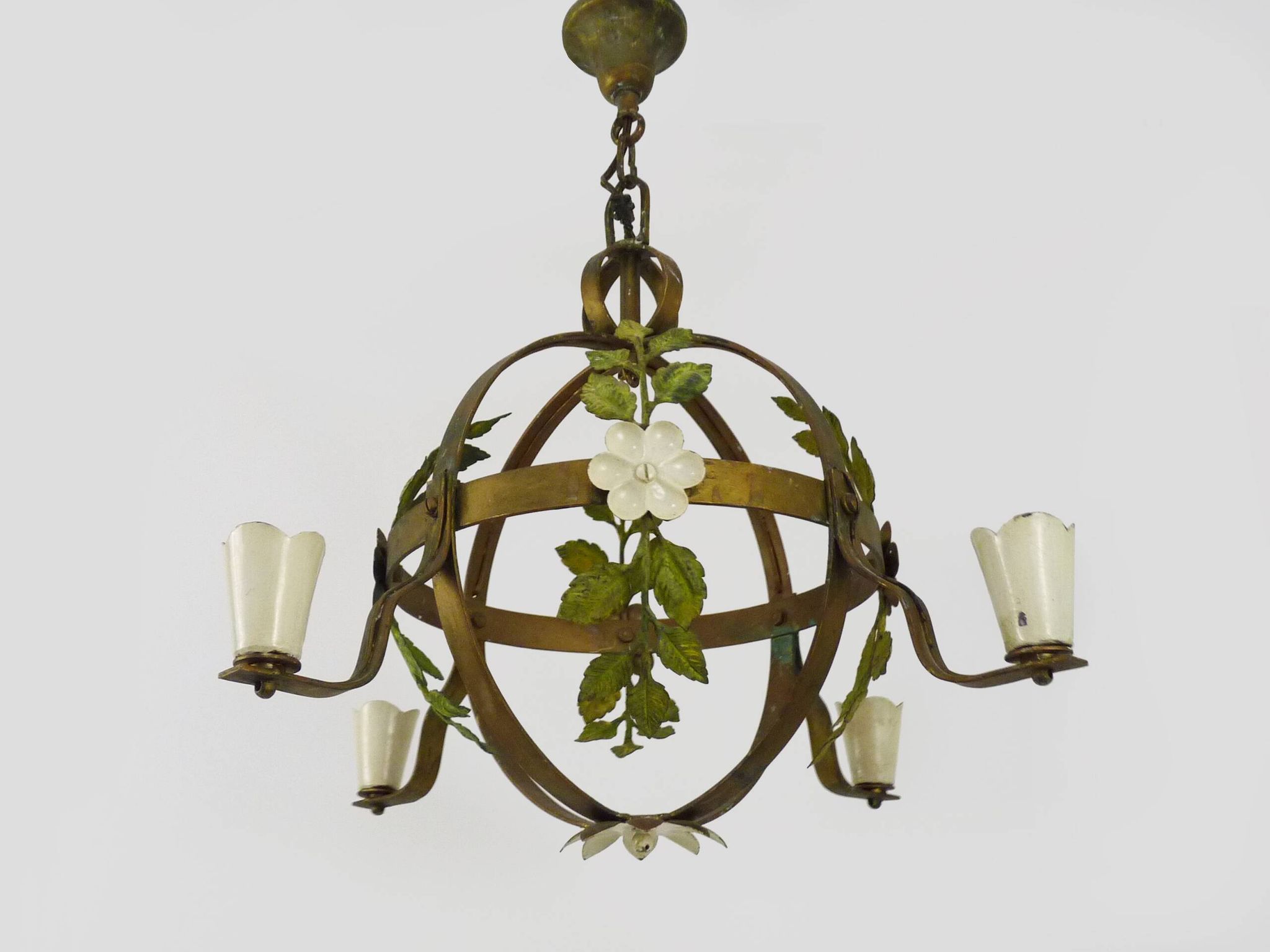 4-light ball-shaped chandelier with foliage. Italy. The 50's