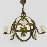 4-light ball-shaped chandelier with foliage. Italy. The 50's