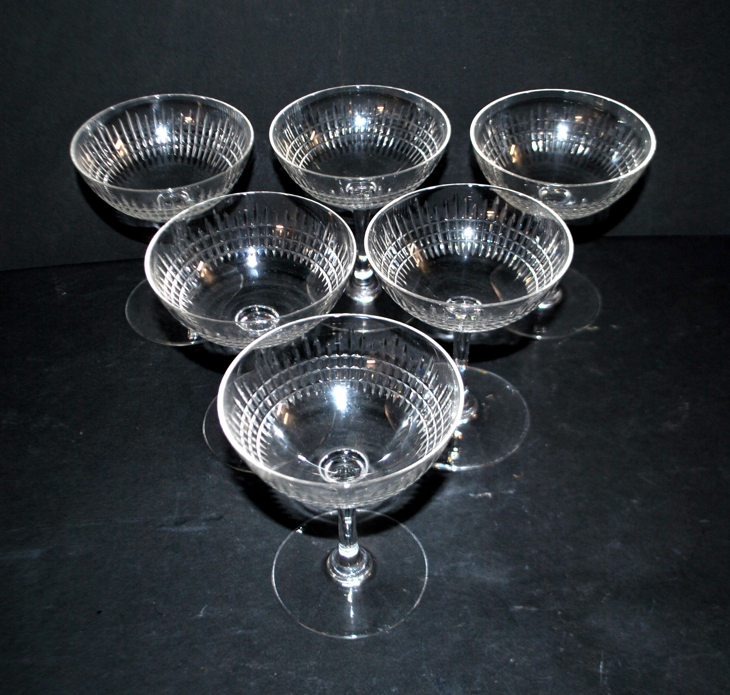 Baccarat set of 6 champagne glasses Nancy in cut crystal organ pipe design 11.5 cm