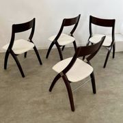 Set of 4 vintage 70s Italian design wooden and terry chairs