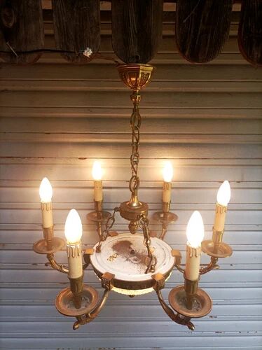 Exceptional bronze chandelier with 6 lights in Louis XIII style, in working condition - 7.5 kg