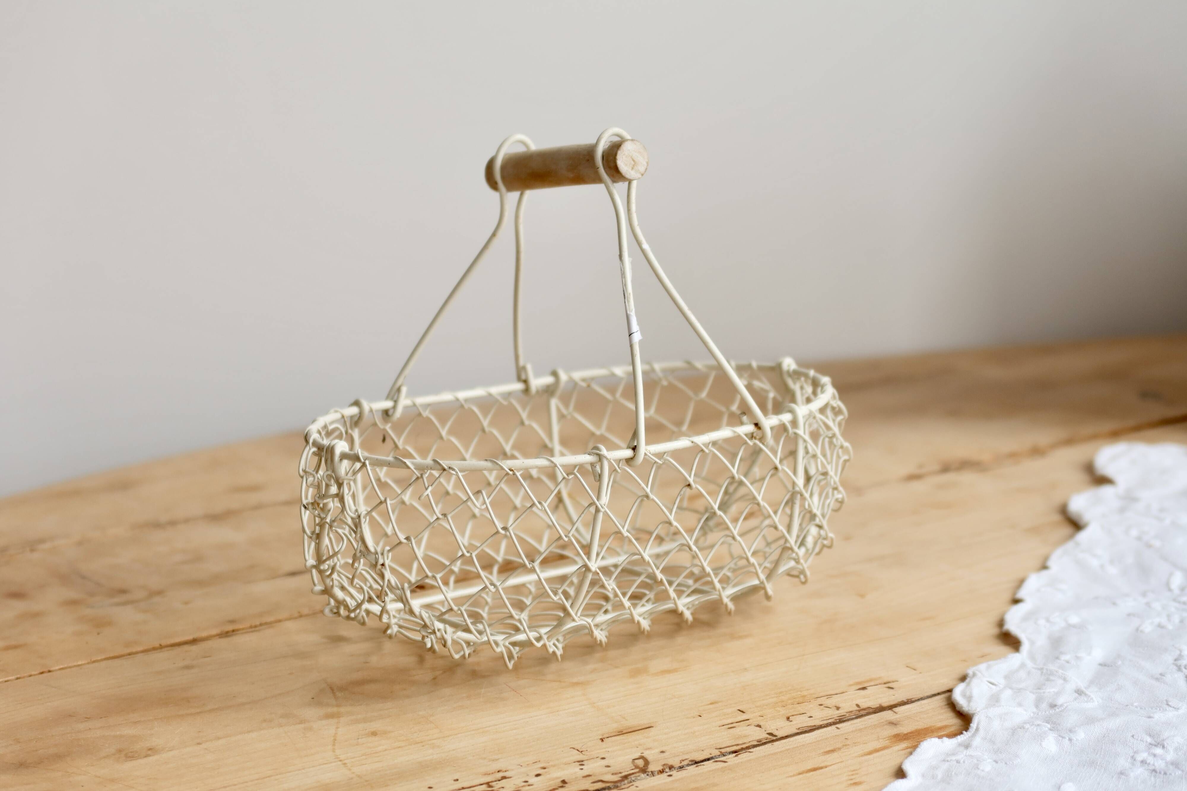 Small vintage white metal harvest basket