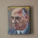 Tableau peinture vintage portrait sujet masculin homme peint visage acrylique