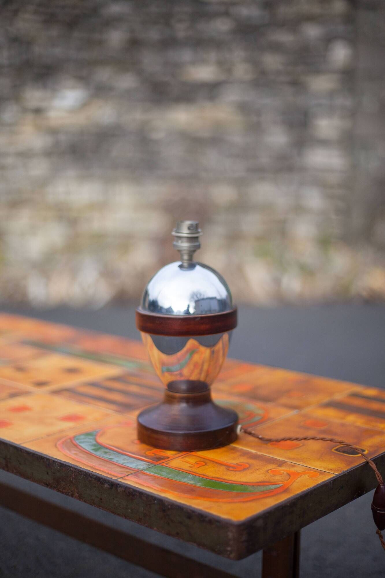 Vintage lamp, chrome and wood lamp, table lamp, bedside lamp, art deco, 40's