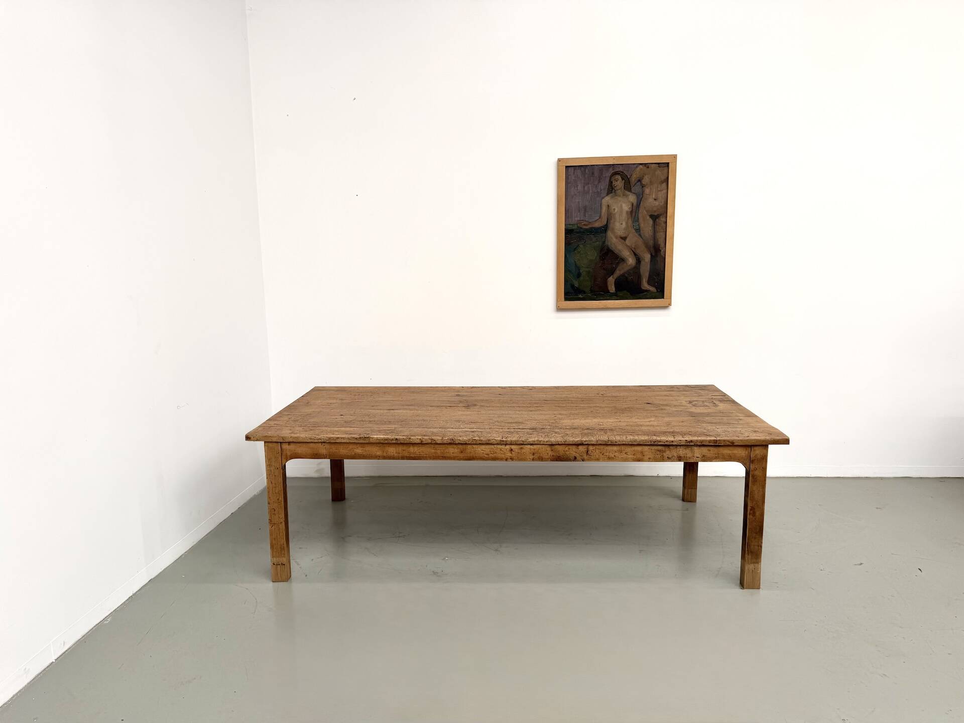 Large brutalist farmhouse table in solid oak from the 1950s.