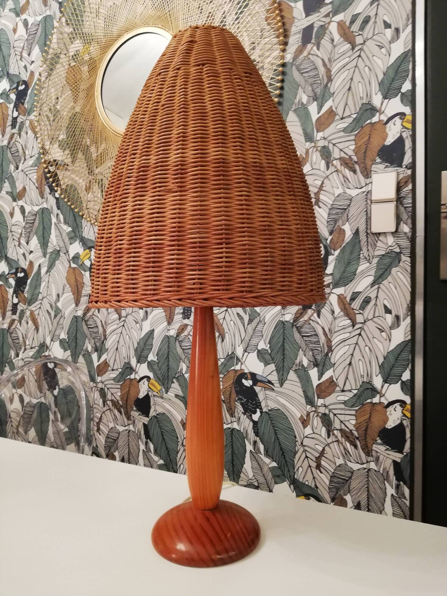 Lamp foot fungus wood Lampshade rattan wicker Scandinavian style