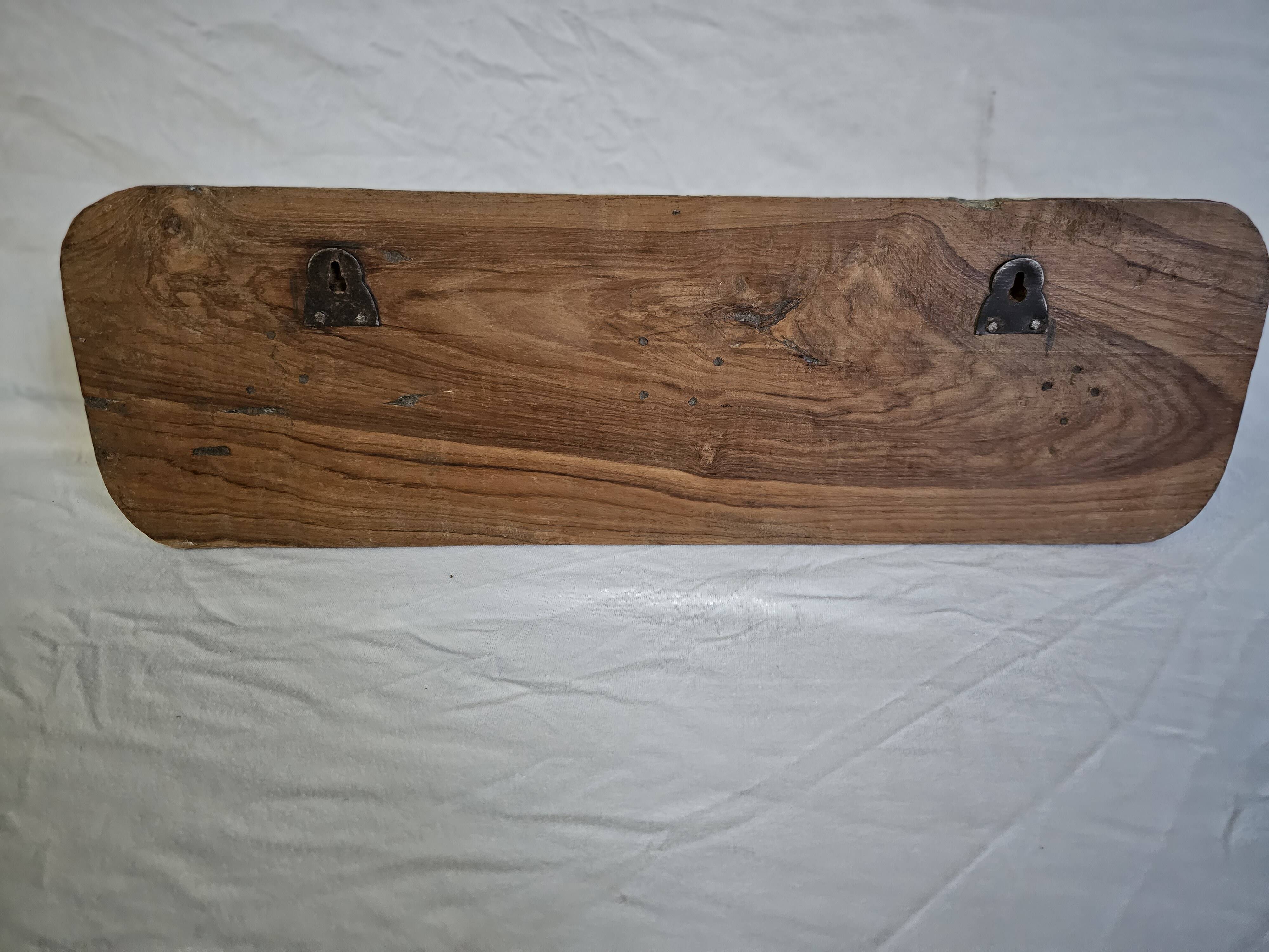 Ecru solid teak coat hook with 3 cast iron hooks