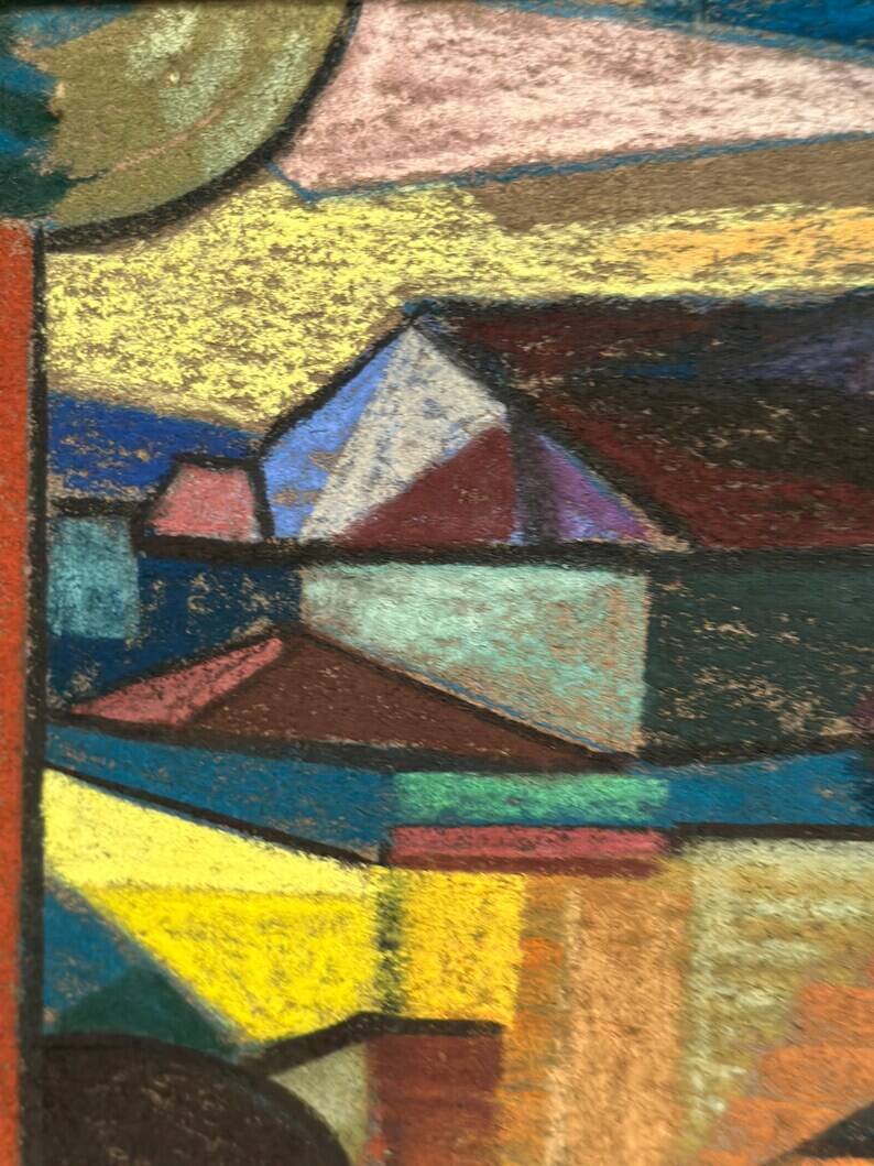 Large oil on panel by Josef Gustafsson, Cubist Landscape, Signed