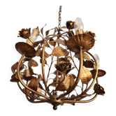 Hollywood Regency 4-light floral chandelier gilt with roses Italy 1960-1970