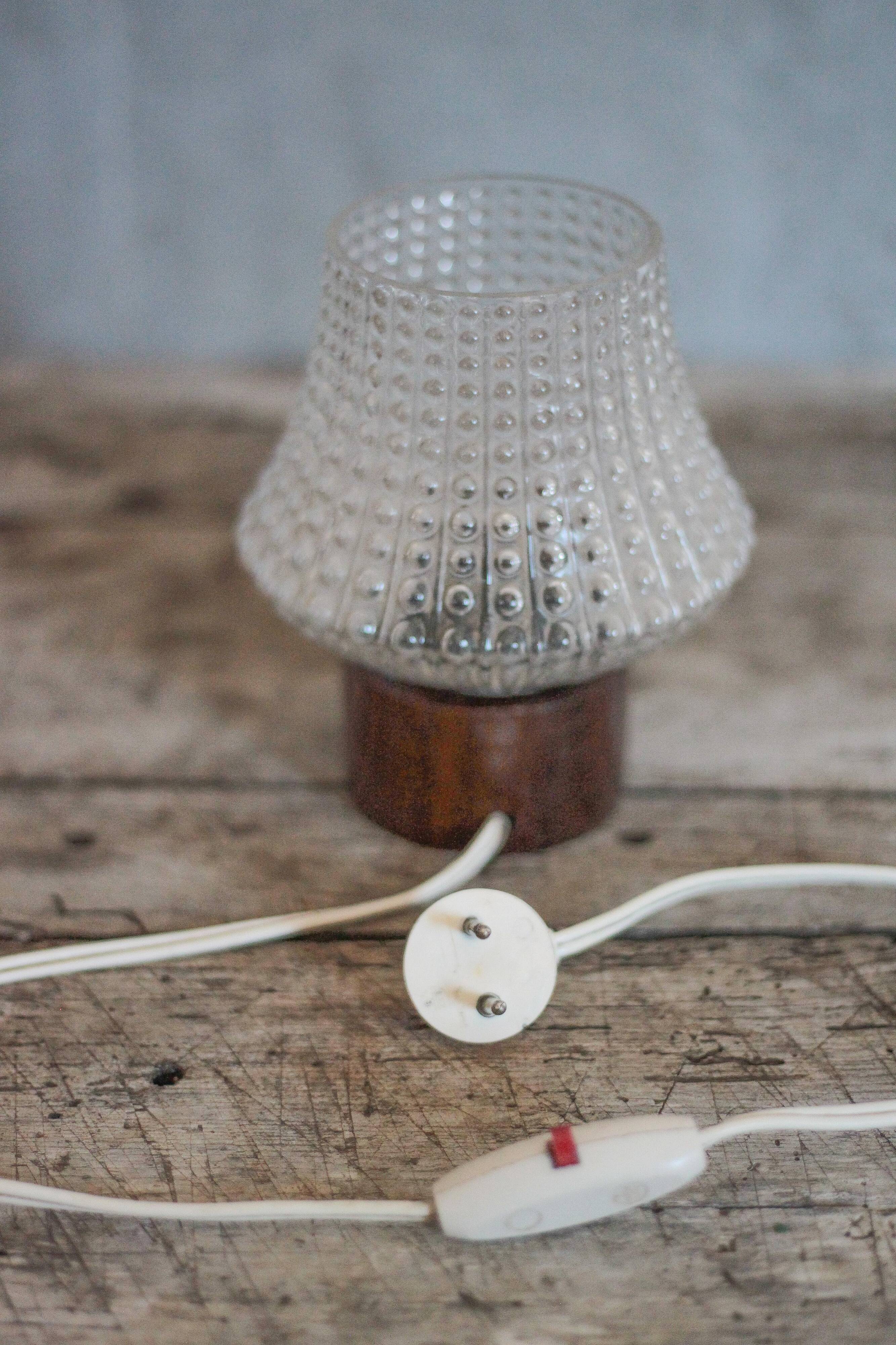 Vintage table lamp, Philips lamp, wood and glass lamp