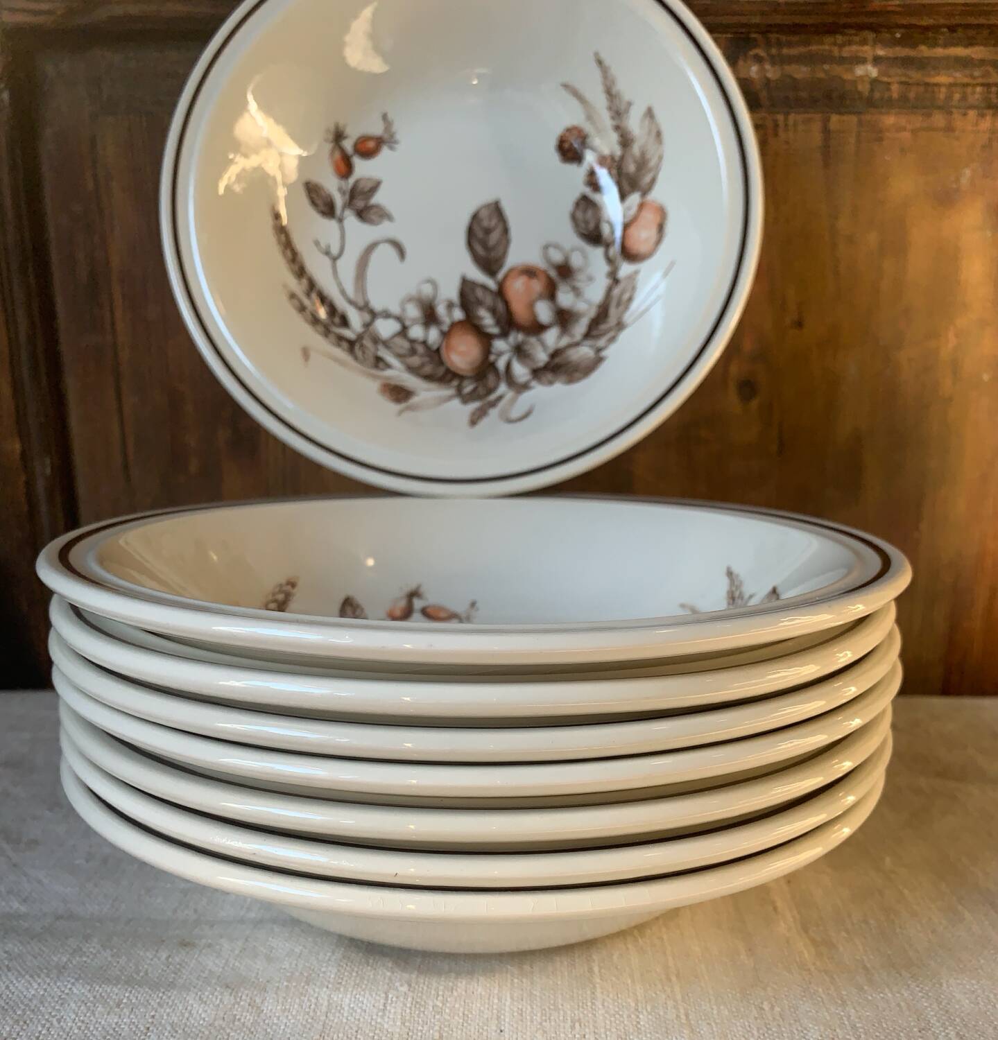 8 English deep plates Royal Tudor Crown Harvest