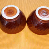 2 brown faceted Sarreguemines bowls
