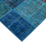 Handwoven anatolian contemporary 204 cm x 300 cm blue patchwork carpet