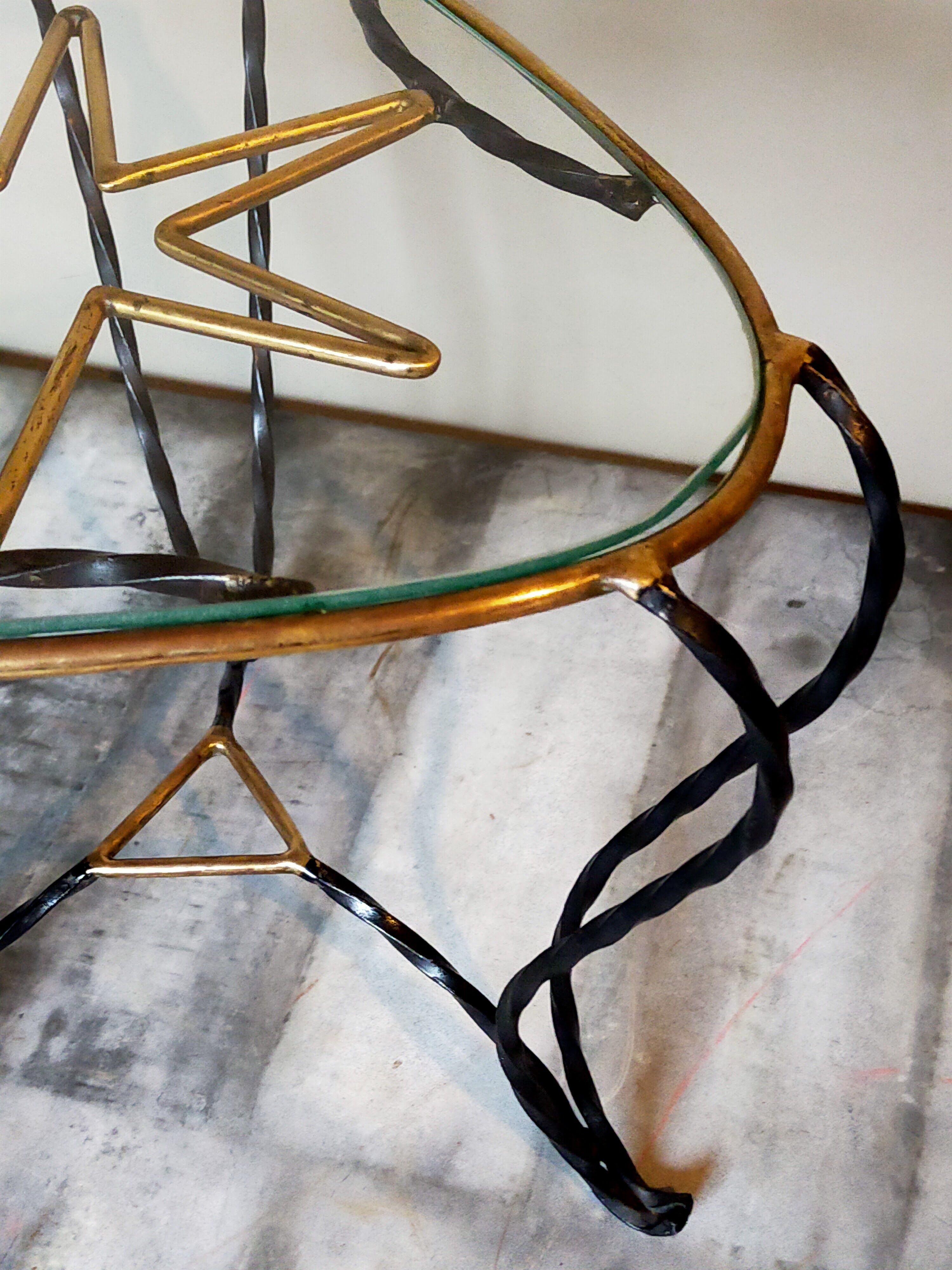 Vintage wrought iron tripod coffee table