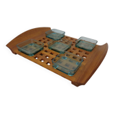 Teak Tray with Glass Bowls by Jens Quistgaard for IHQ Dansk Designs, 1960s, Set of 6