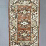 Old Turkish Small Milas Rug 142x85 cm old vintage carpet Ushak Pink Beige Blue