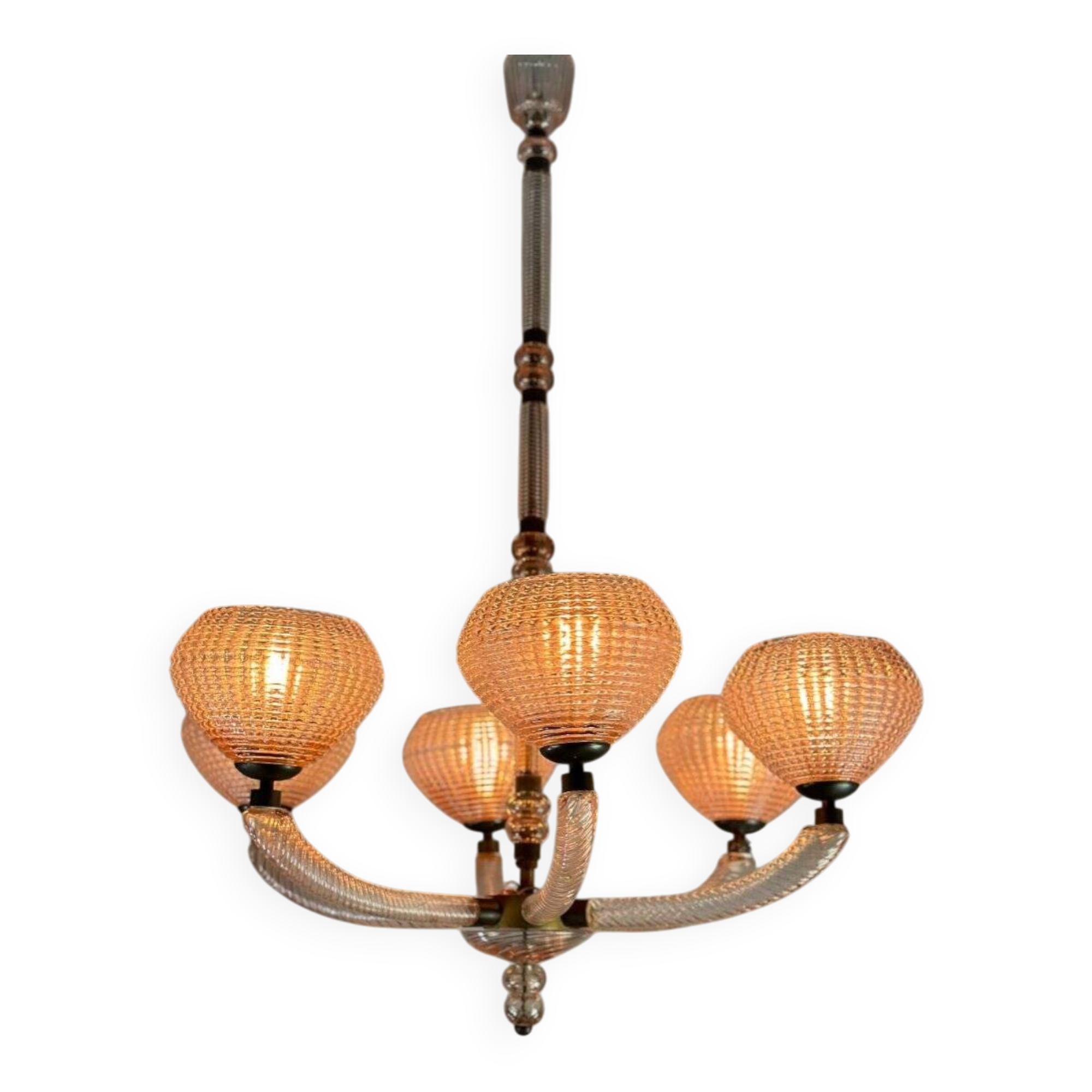 Lustre vénitien en verre de Murano rose vers 1930