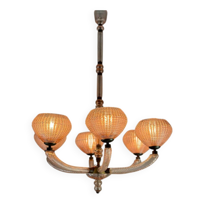 Lustre vénitien en verre de Murano rose vers 1930