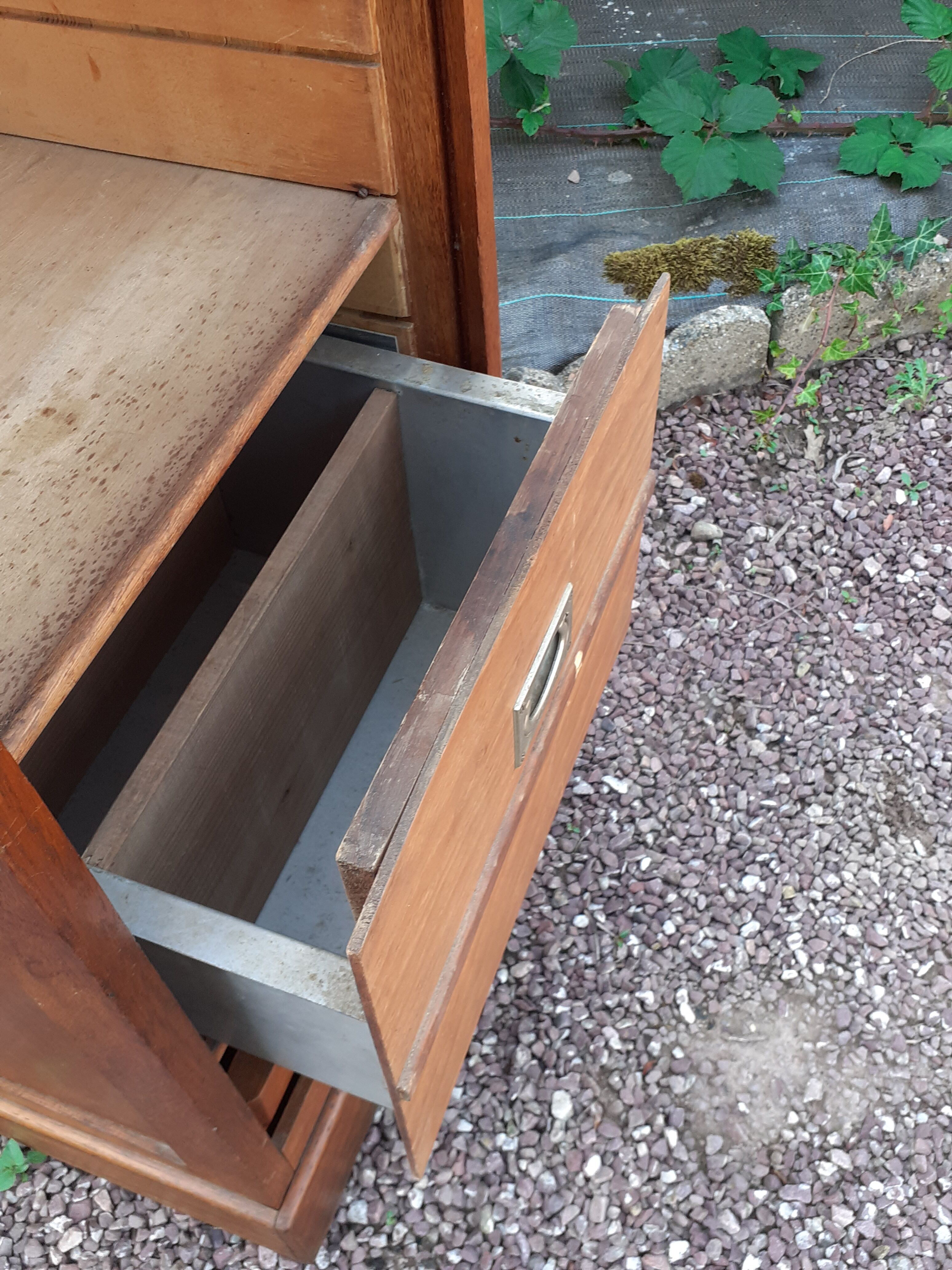 Storage cabinet locker with old wooden curtain