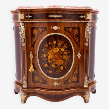 Commode ancienne marquetée, France, vers 1850. Après rénovation.