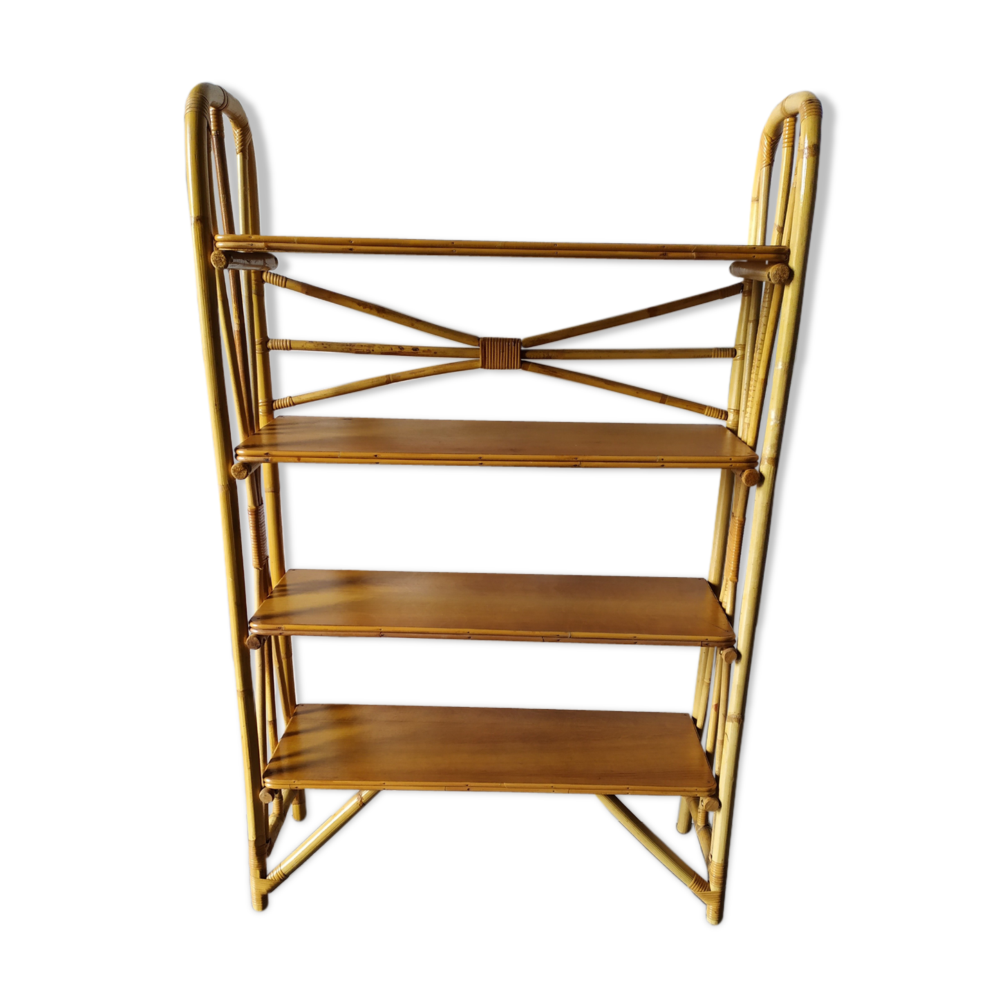 Rattan and wood shelf