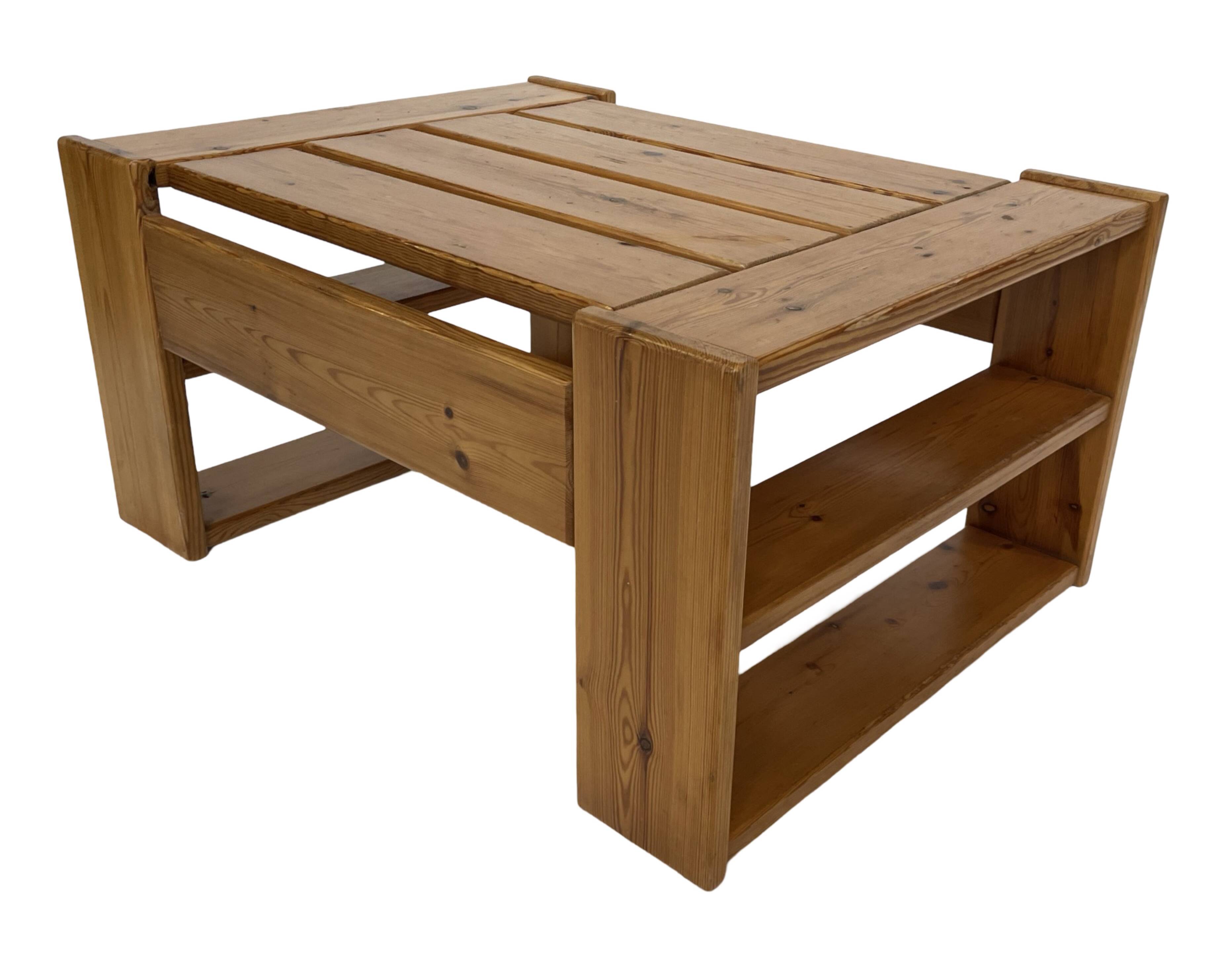 Vintage Coffee Table Pine Wood Design 1970s Coffee Table