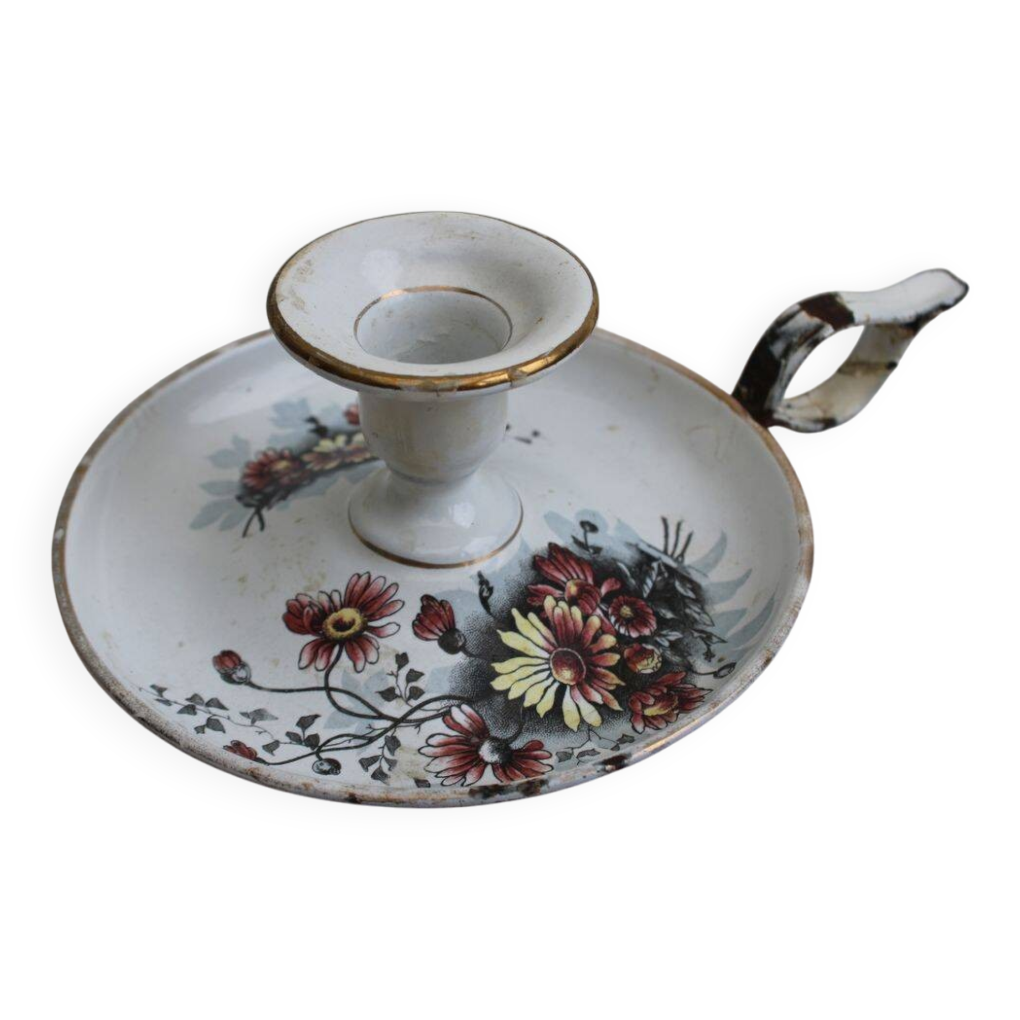 Antique enamel candle holder