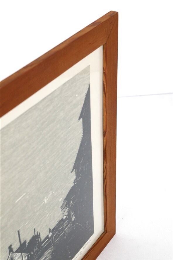 Set of 2 mid-century Erling Juhl wood prints in original larch wood frames / 1960s