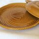 Lot de 6 assiettes poisson Gien céramique ocre ambré années 1960