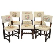 Victorian Floral Tapestry Dining Chairs, England, Set of 6