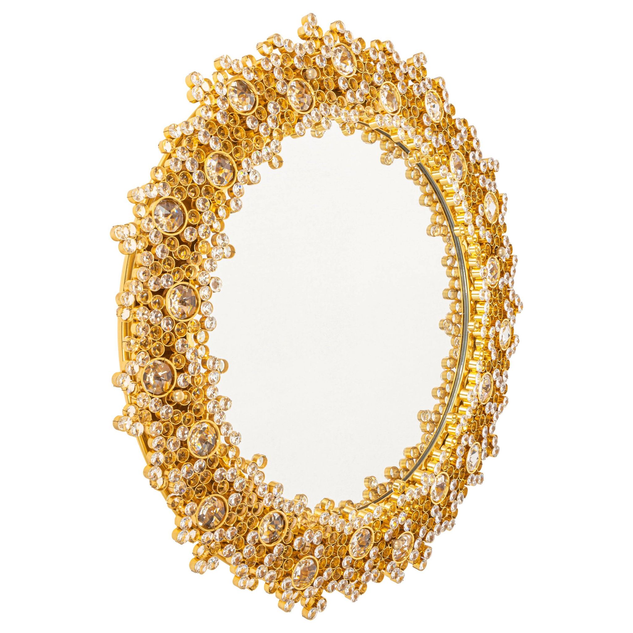 Spectacular backlit mirror in gilded brass and crystal glass by Palwa, Germany.