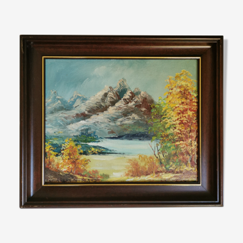 Paysage de montagne signé Huile sur toile