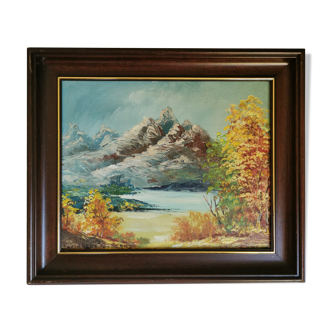 Paysage de montagne signé Huile sur toile