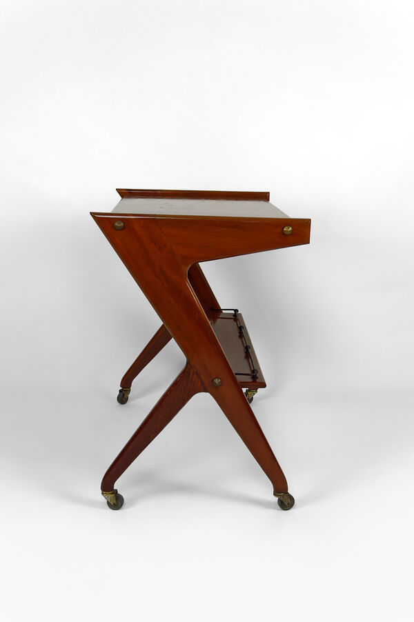 Desserte roulante en teck, Mid-century Modern, Italie, circa 1950
