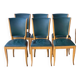 6 vintage dining chairs in solid wood and blue green leather