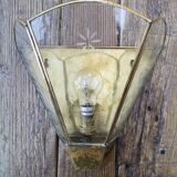 Handmade brass and engraved glass sconce