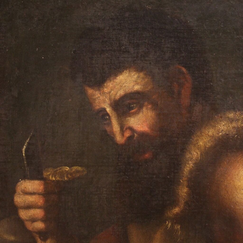 Antique painting from 17th century, interior of a tavern