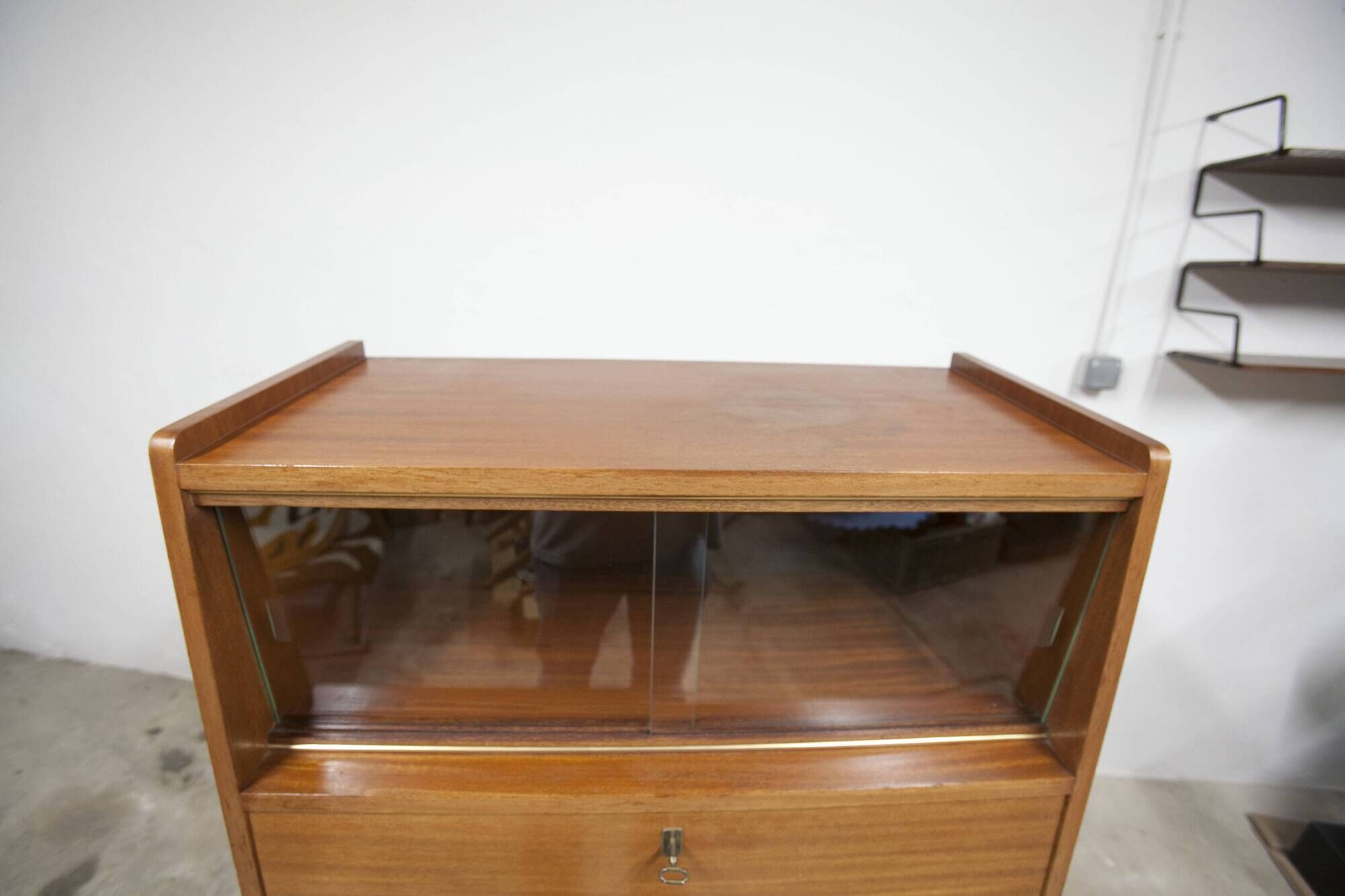 1960 Scandinavian secretary with teak compass feet and pastel yellow top