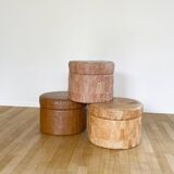 Pouf coffre patchwork cuir cognac