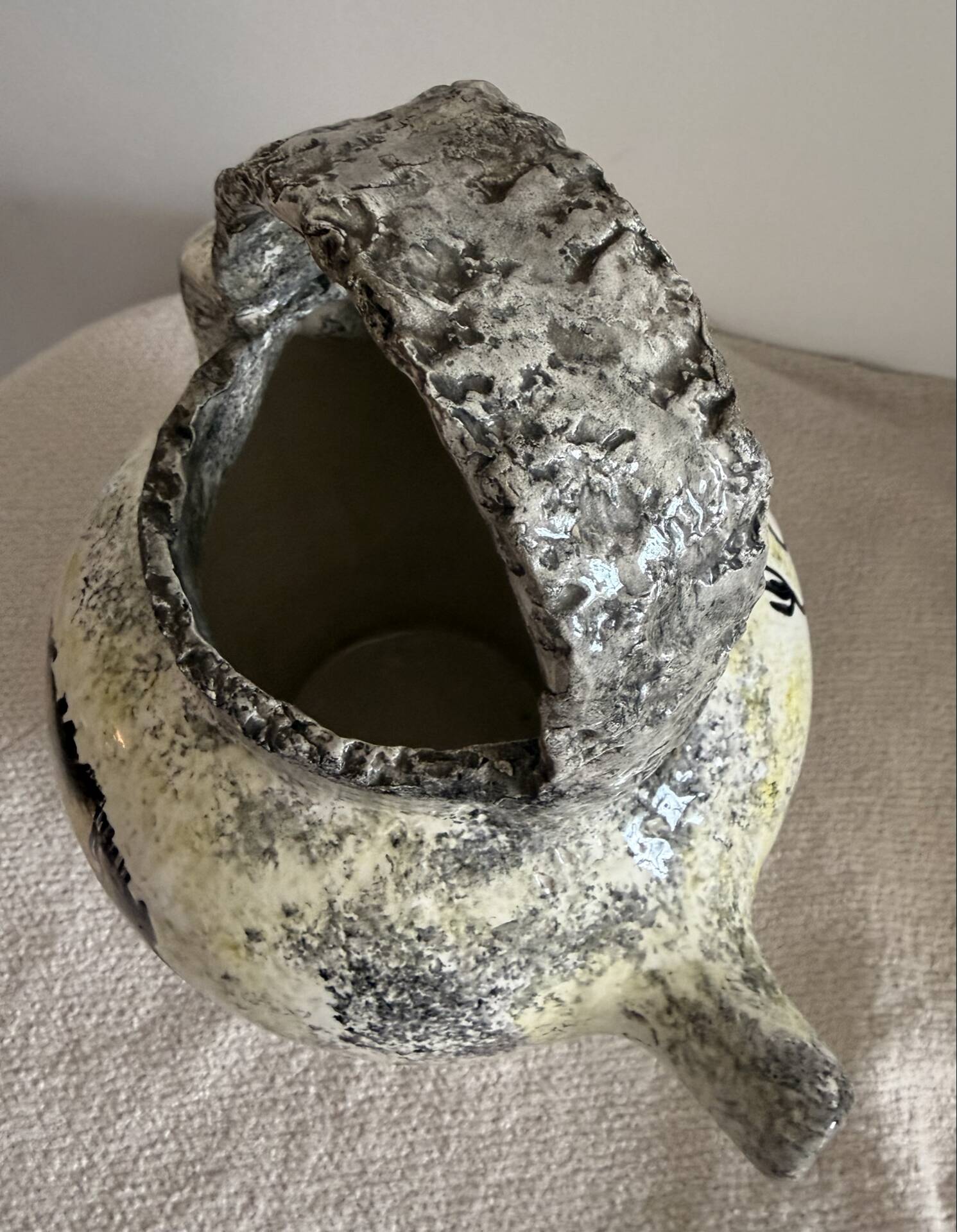 Vintage French Studio Ceramic Pitcher by Ghila – Lascaux Cave Art Styl