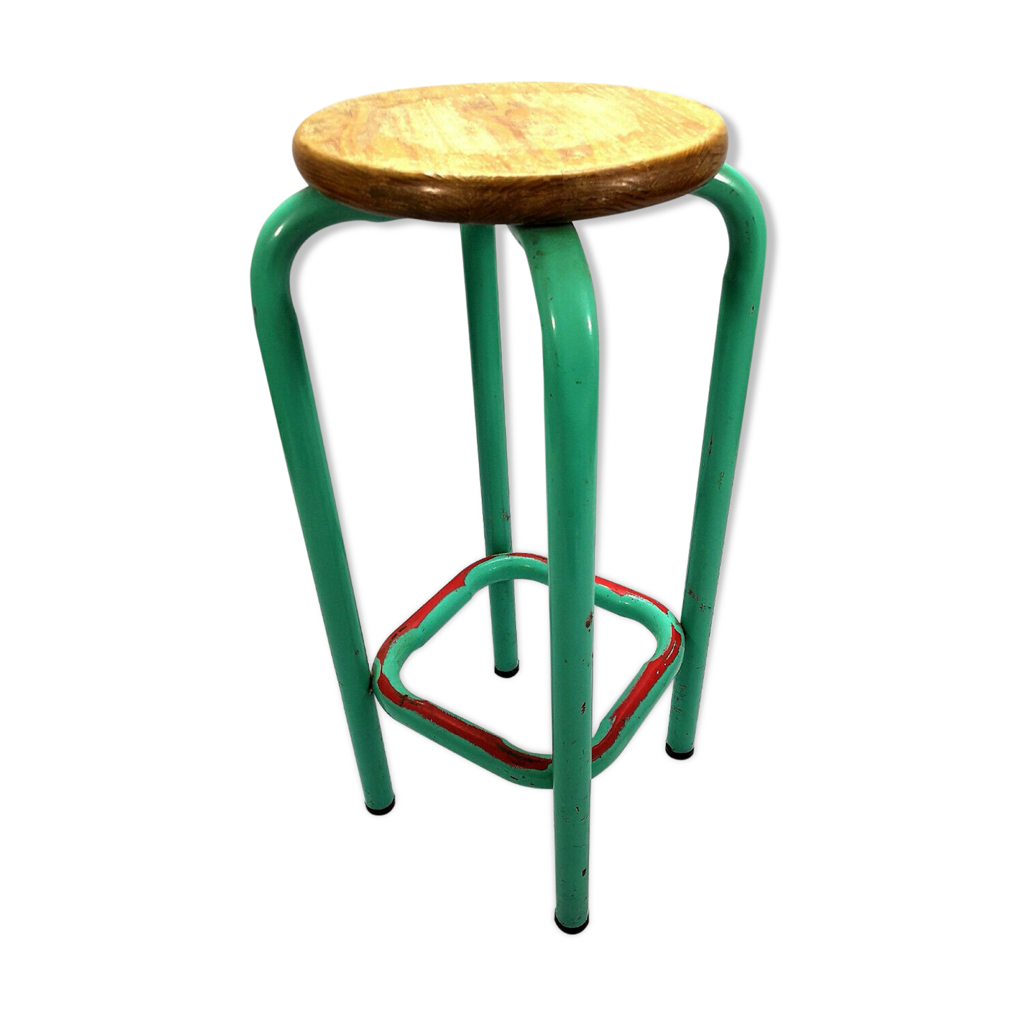 Tabouret haut d'atelier acier et bois