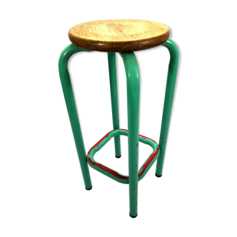 Tabouret haut d'atelier acier et bois