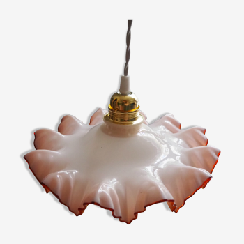 Suspension en opaline rose et blanche