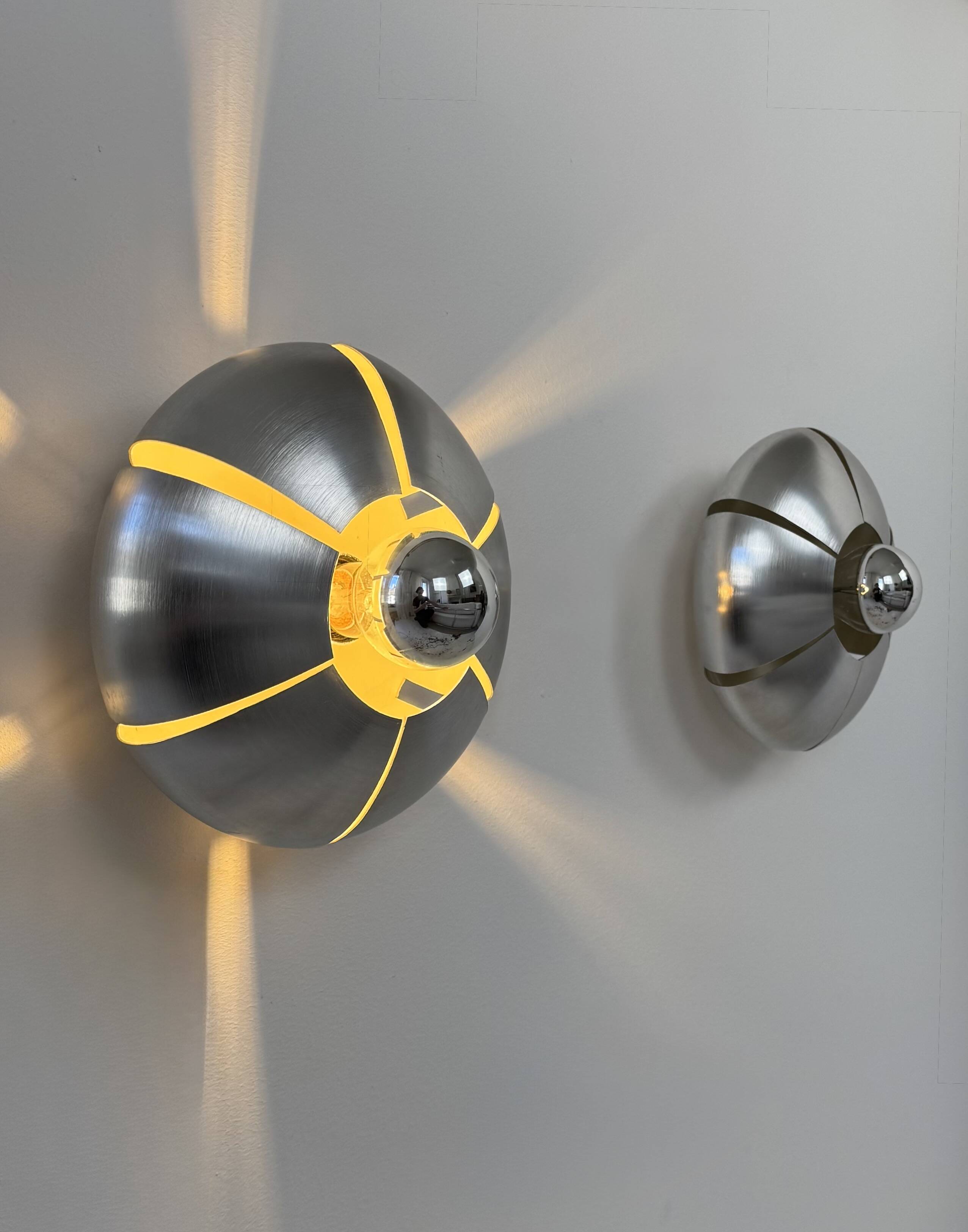 Pair of vintage wall lights, brushed aluminium, France, 1970.