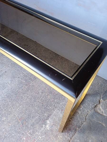 Designer console in gilded brass and glass, 1970s